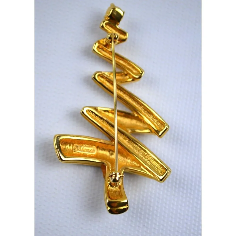 Monet Gold Tone Rhinestone Christmas‎ Tree Brooch Pin 2.75